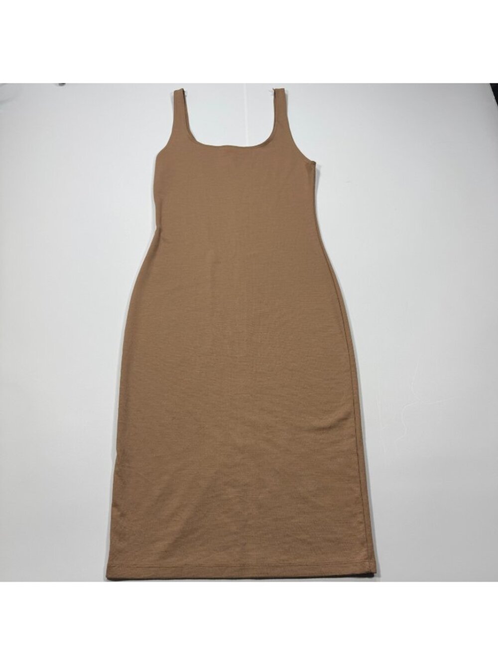 Zara Dress Women's L Brown Polyester Bodycon Tank Ribbed-Knit Back Slit Stretch